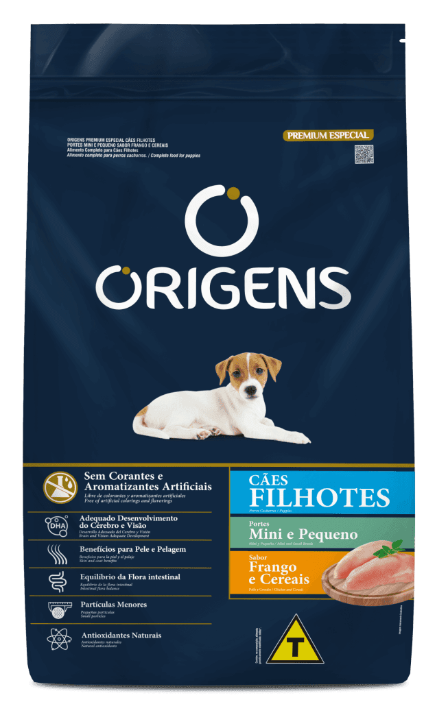 Origens Premium Especial Cães Filhotes Portes Mini e Pequeno Sabor Frango e Cereais